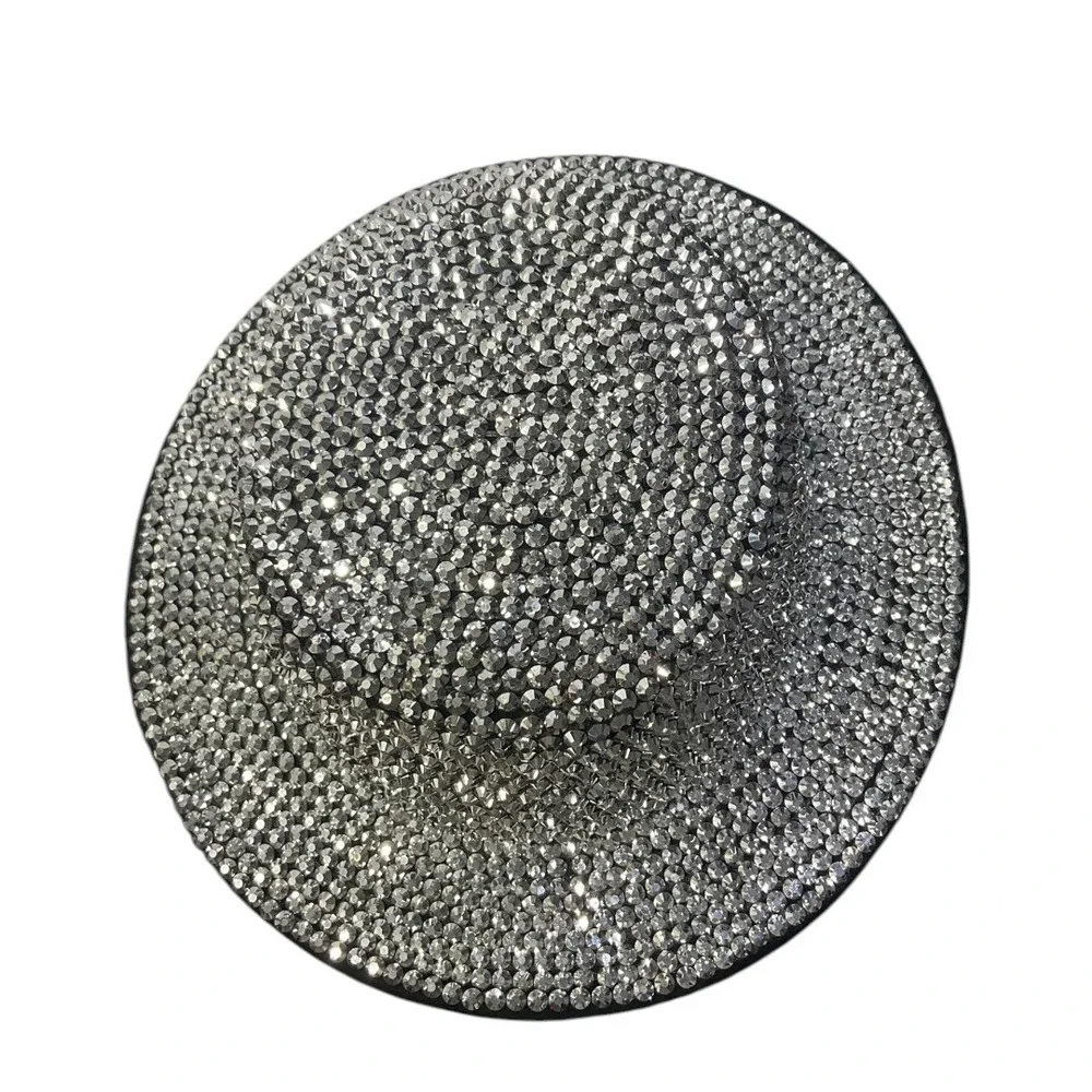 Silver Rhinestone Boater Hat Sparkly Crystal Flat Top Festival Party Cap‎ 57